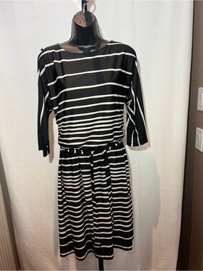 Olivia Matthews Black and White Striped Dress with Button Detail